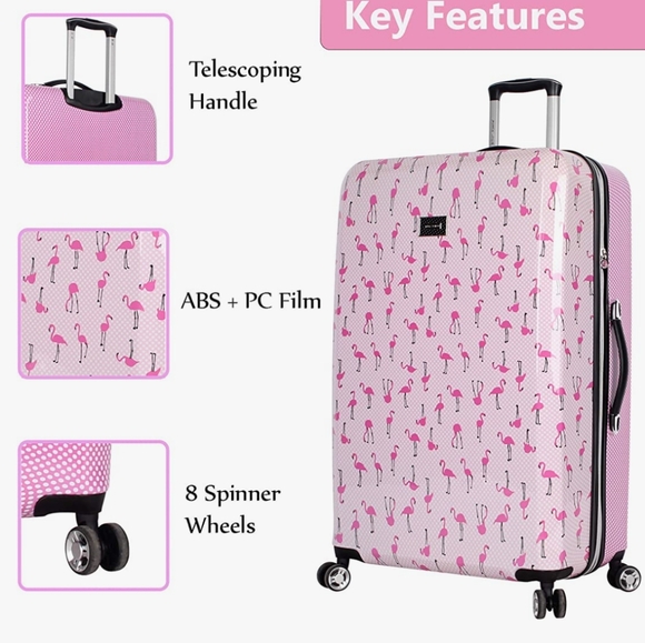 New 2 pc Set Flamingo Strut Betsey Johnson Luggage - Picture 3 of 16